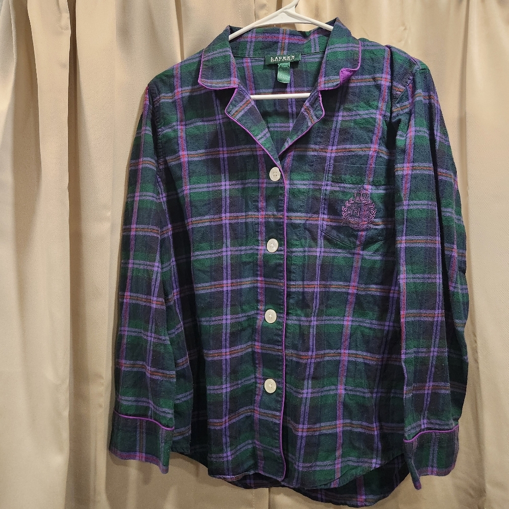 Lauren Ralph Lauren Flannel Plaid‎ Button Up Pajama Top Size Large